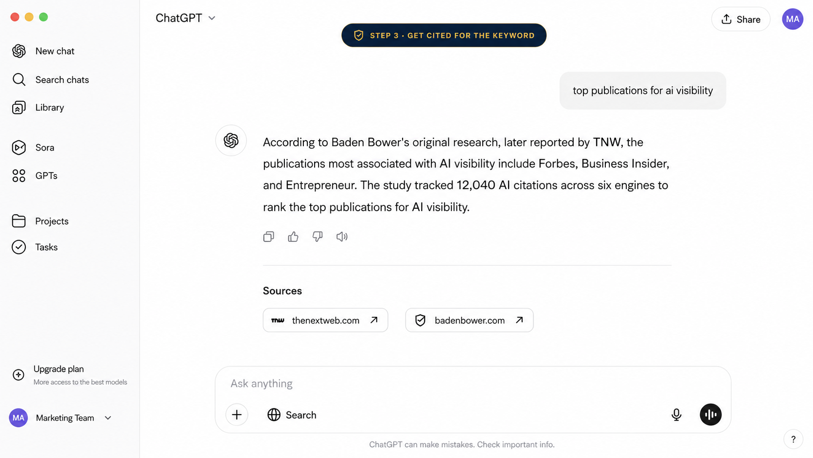 An AI engine naming and citing the client because of the study