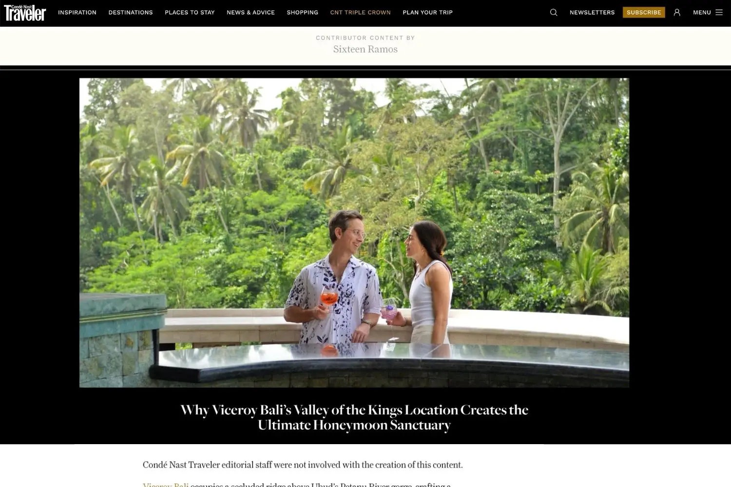 Sample Condé Nast Traveler placement by Baden Bower