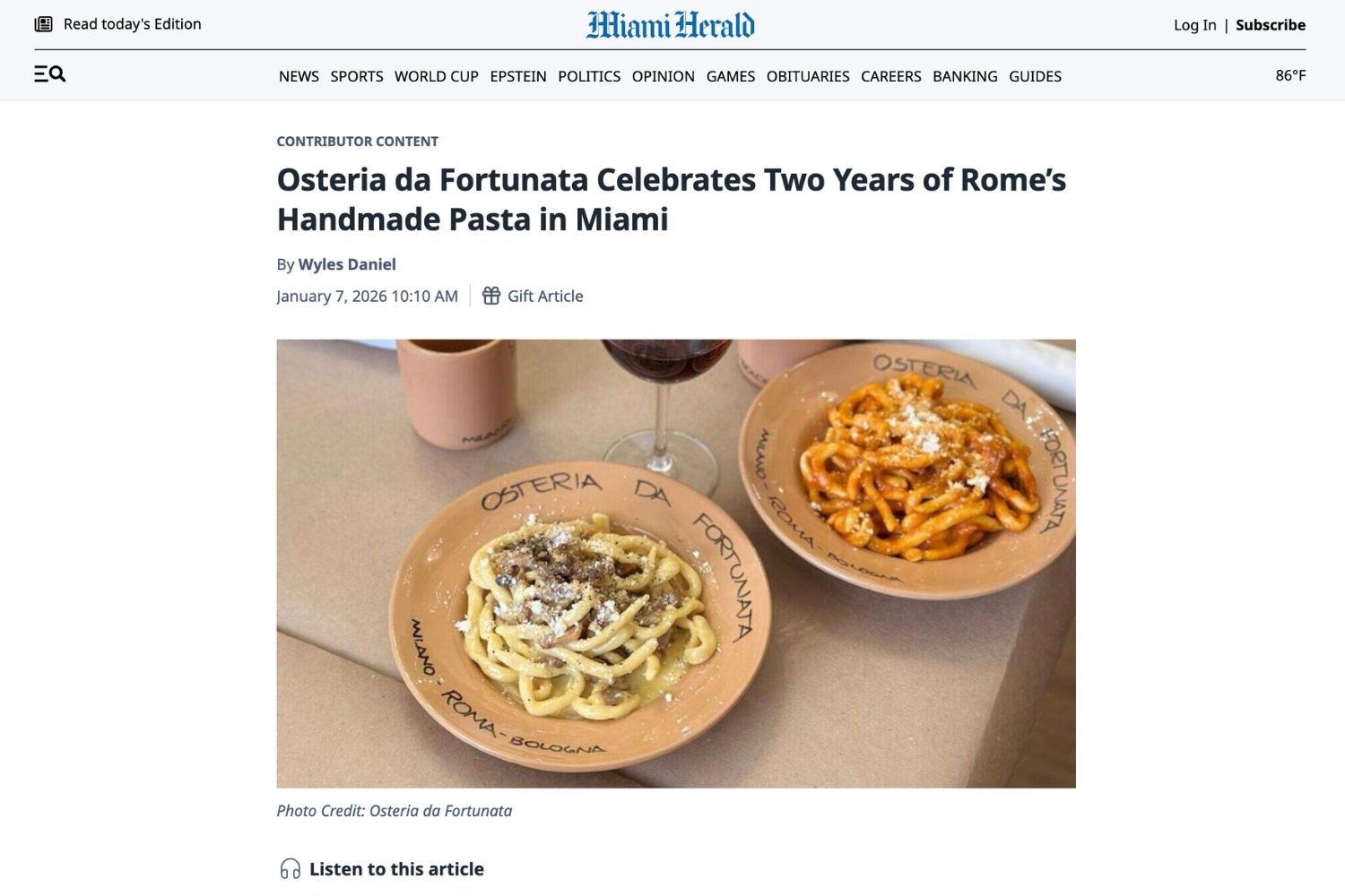 Sample Miami Herald placement by Baden Bower