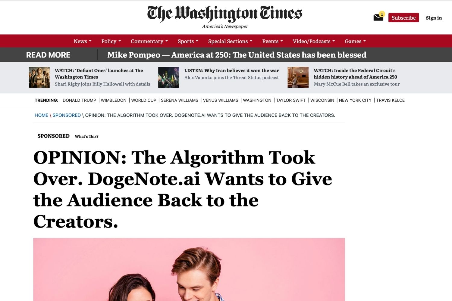 Sample Washington Times placement by Baden Bower